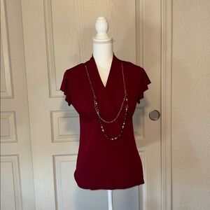 Elegant Burgundy Blouse with Necklace Size Medium